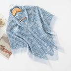 MH072 Square Floral Print Wavy Cut-off Voile Hijab