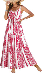 Summer Dress Casual Women's Bohemian Sleeveless Print Long Layered Long Dress Beach Dress