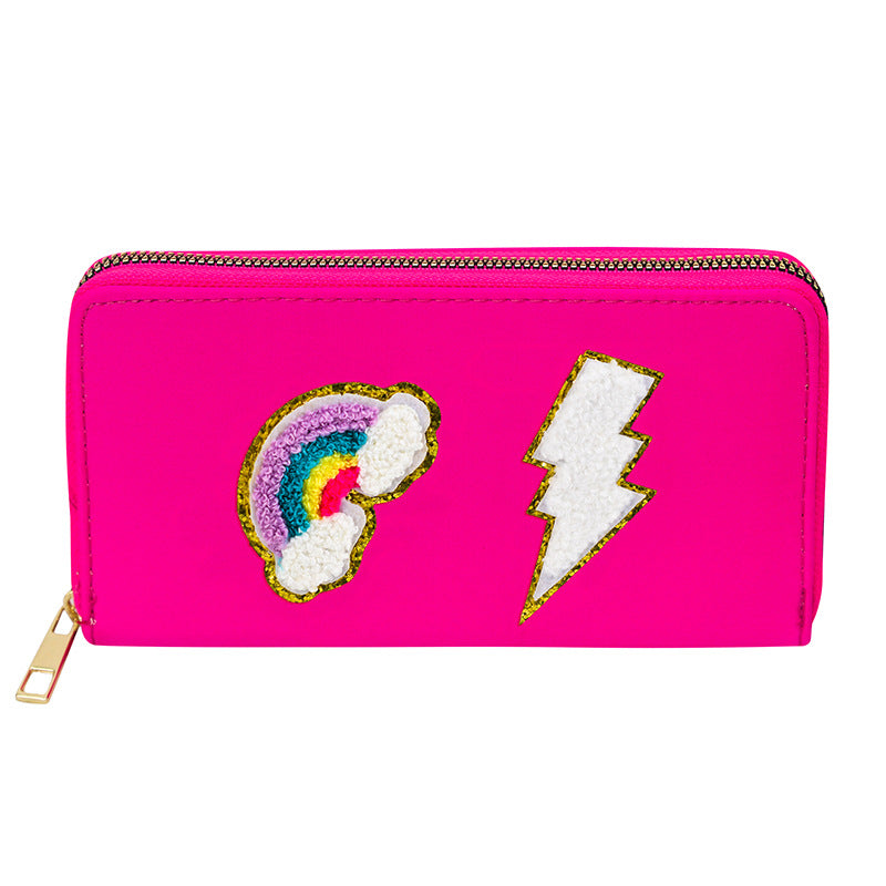 Women's alphabet embroidered wallet, long coin purse, nylon zipper ticket holder, multi-function card bag - SJB-DIAMOND ELITES
