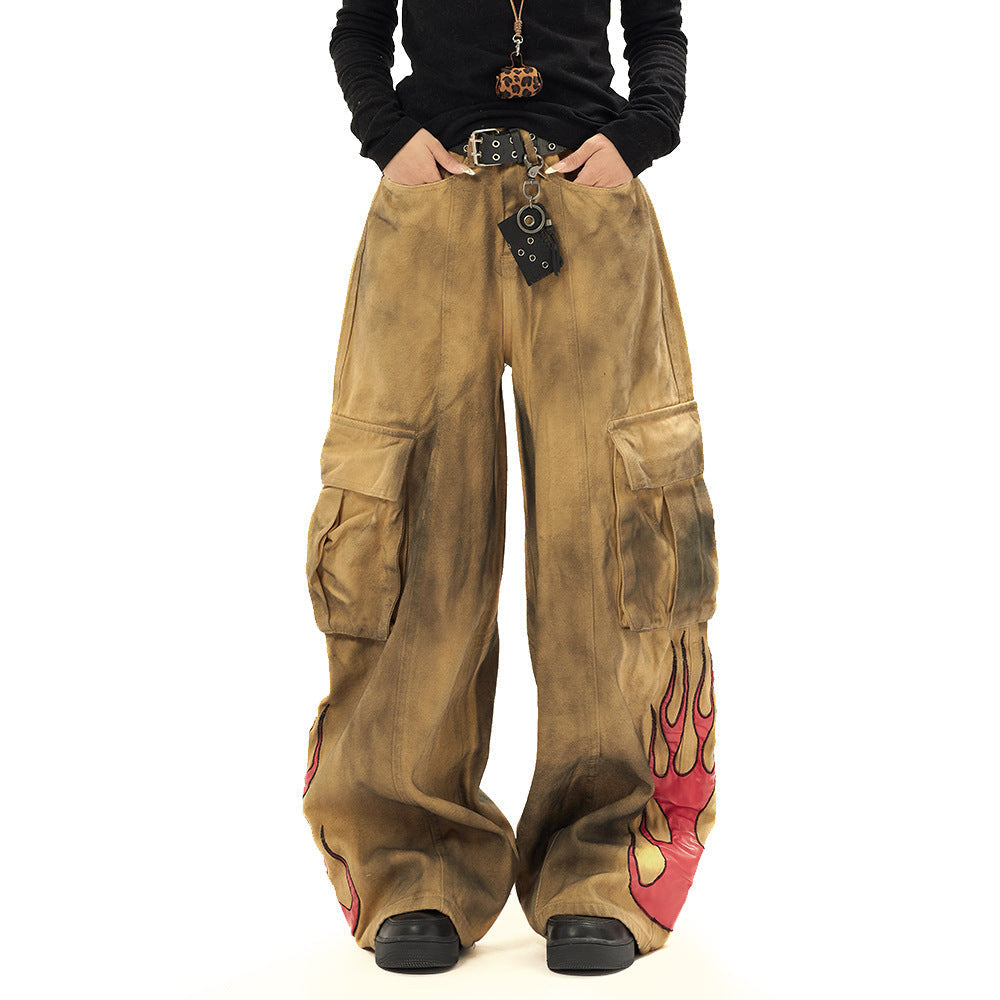 Waste Soil Wind Tie-dyed Old Dirty Cargo Jeans Men Lootquake LLC