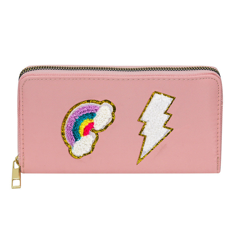Women's alphabet embroidered wallet, long coin purse, nylon zipper ticket holder, multi-function card bag - SJB-DIAMOND ELITES