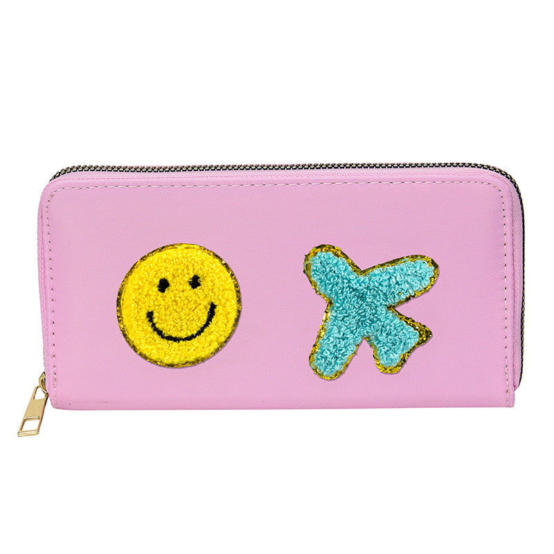 Women's alphabet embroidered wallet, long coin purse, nylon zipper ticket holder, multi-function card bag - SJB-DIAMOND ELITES