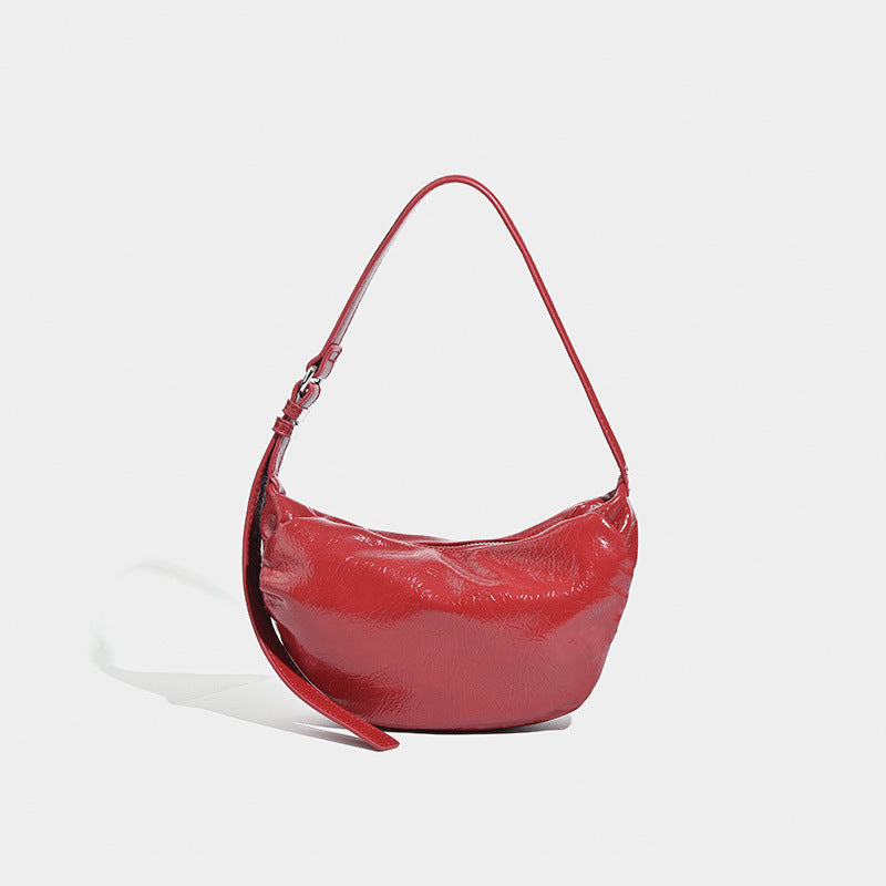 Retro red women's bag, pleated oval casual bag, shoulder bag, underarm bag, hobo bag for women - SJB-DIAMOND ELITES