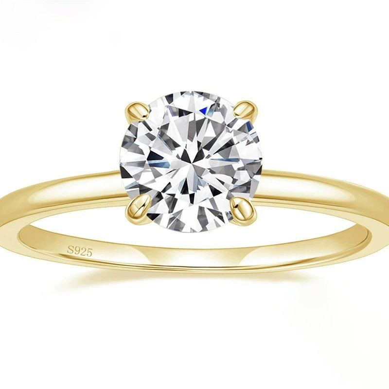 5A Zircon Round Rose Silver Diamond Ring Pi-Mart
