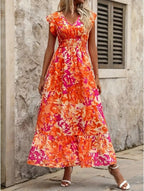 Summer seaside vacation fashion floral print sleeveless dress