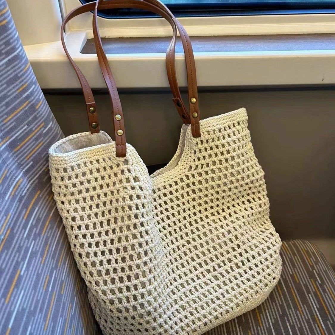 Grid knitted hobo bag, travel commuter shoulder bag, travel large capacity armpit bag, crochet hobo purse - SJB-DIAMOND ELITES