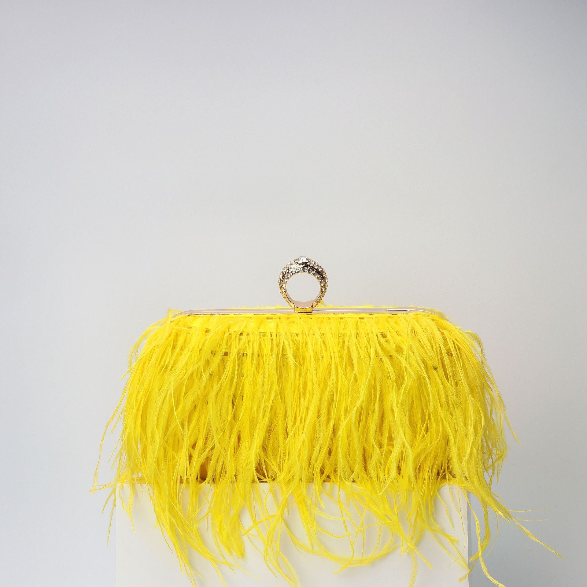 Elegant Ostrich Hair Ring Box – Small Square Bag with Chain Crossbody Shoulder Velvet Evening Clutch Purse, Perfect for Dinner, Casual Outings, Party Events, and Prom Nights - SJB-DIAMOND ELITES