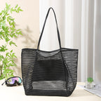 Mesh Shower Tote Bag, Portable Beach Bag, Summer Travel Large Capacity Portable Mesh Tote Bag, Foldable Wash and Makeup bag large - SJB-DIAMOND ELITES