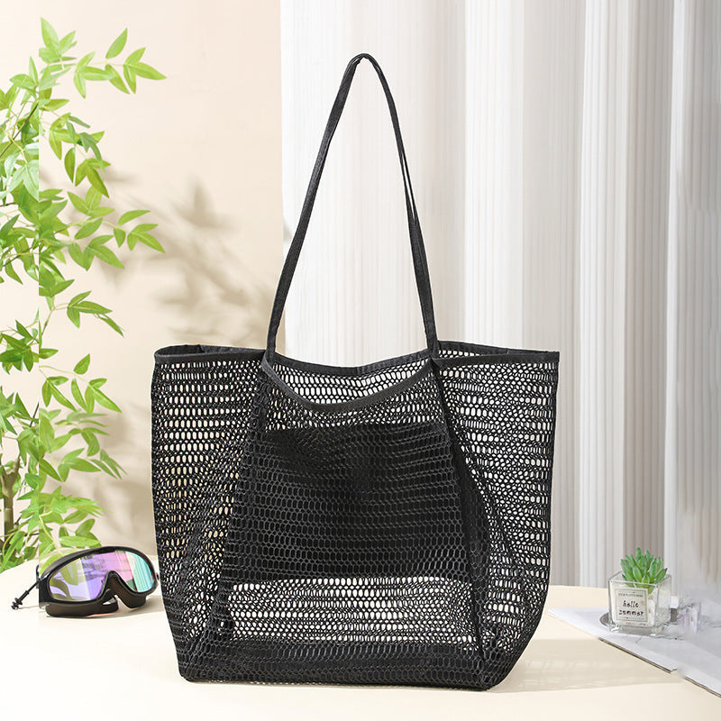 Mesh Shower Tote Bag, Portable Beach Bag, Summer Travel Large Capacity Portable Mesh Tote Bag, Foldable Wash and Makeup bag large - SJB-DIAMOND ELITES