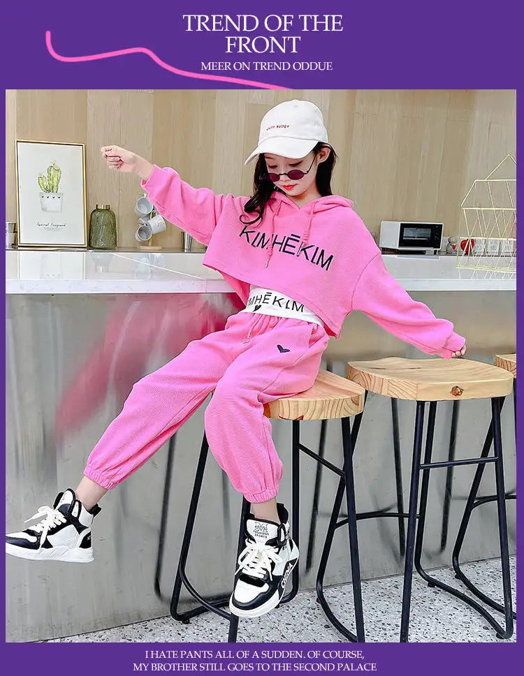 Autumn Baby Girl 3 Pieces Clothes Set Children Long Sleeve Letter Pullover + Sleeveless Top + Sport Pant Suit Girls Tracksuit