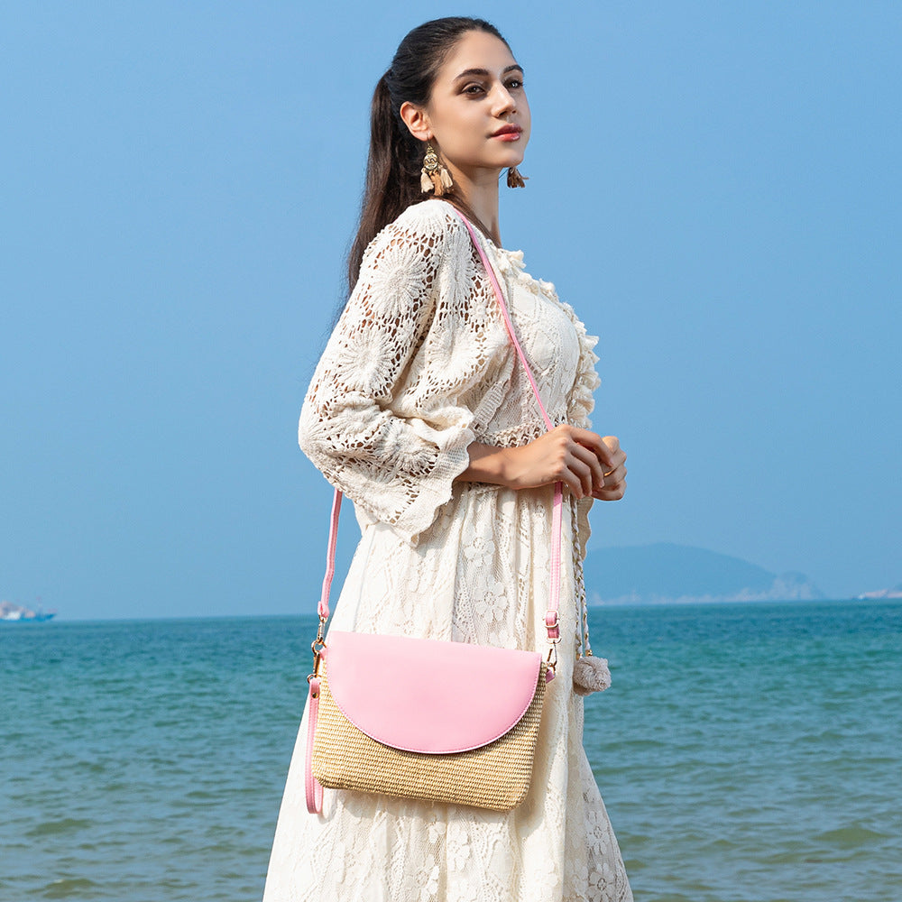 Holiday straw bag, small solid color shoulder bag, small crossbody beach bag, seaside beach bag evening clutch woven bag women - SJB-DIAMOND ELITES