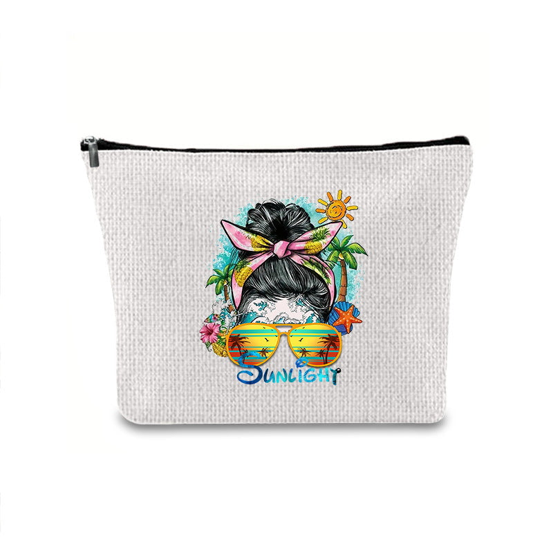 Linen printed cosmetic bag, cosmetic lipstick storage bag, small simple zipper evening clutch bag, - SJB-DIAMOND ELITES