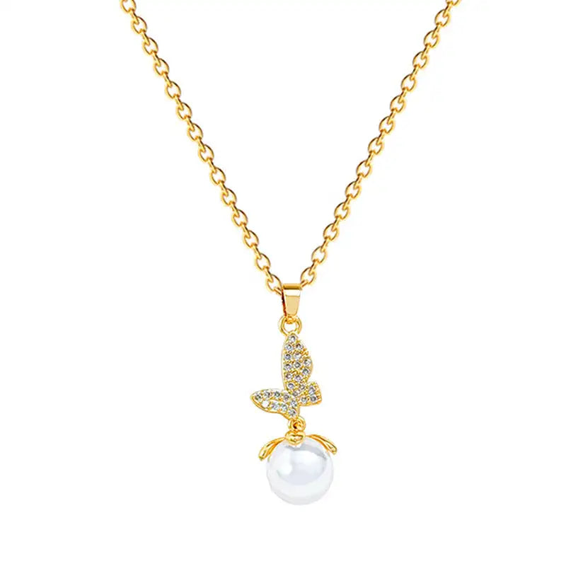 Fairy Pearl Butterfly Full Diamond Light Luxury Temperament Gorgeous Full Diamond Necklace
