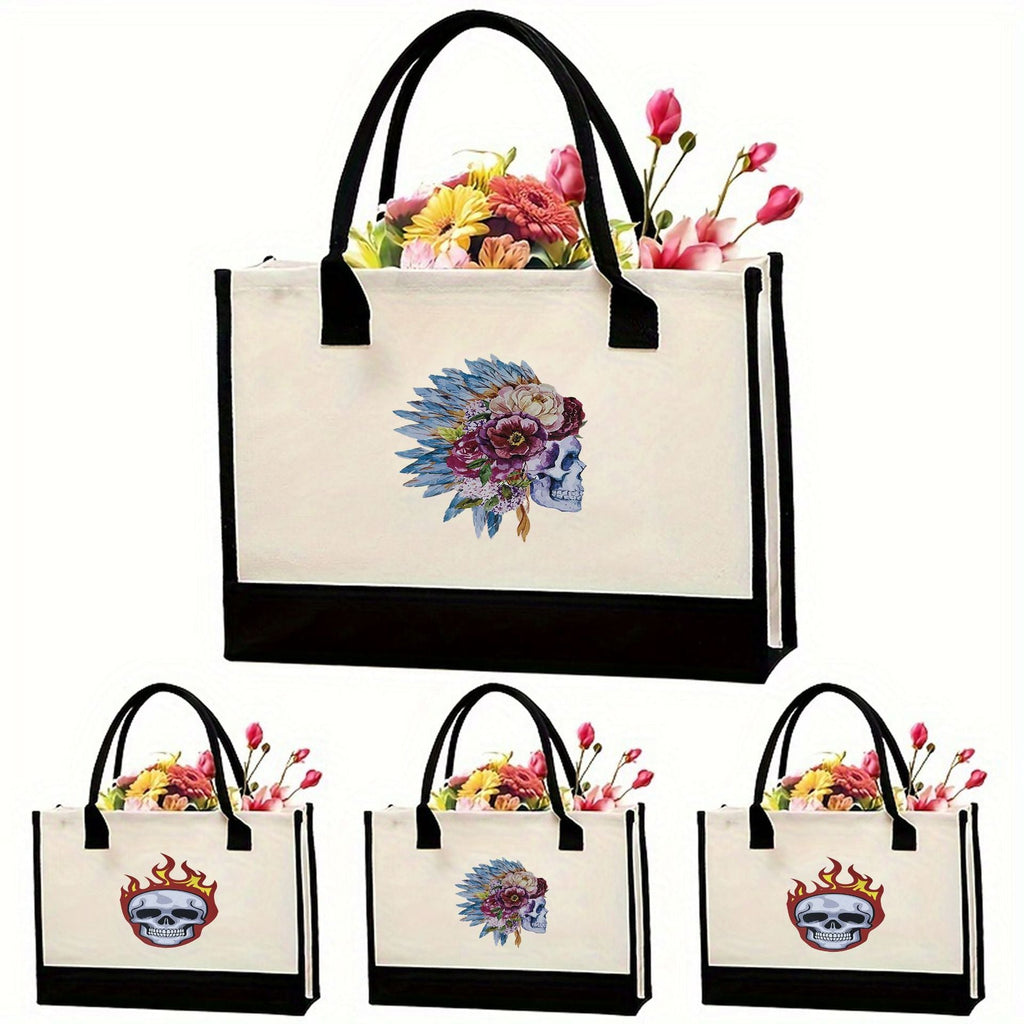 Canvas tote bag, large capacity printed tote bag women's, fashionable waterproof portable shopping bag - SJB-DIAMOND ELITES