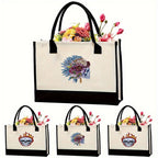 Canvas tote bag, large capacity printed tote bag women's, fashionable waterproof portable shopping bag - SJB-DIAMOND ELITES