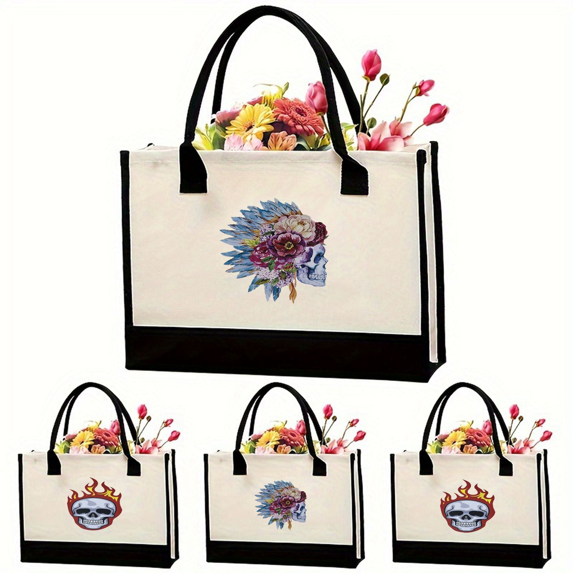 Canvas tote bag, large capacity printed tote bag women's, fashionable waterproof portable shopping bag - SJB-DIAMOND ELITES