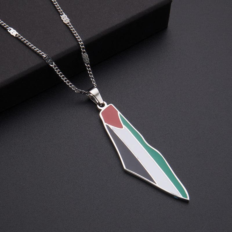 MAC100 Stainless Steel Vintage keffiyeh Palestine Map Pendant Necklace - SJB-DIAMOND ELITES
