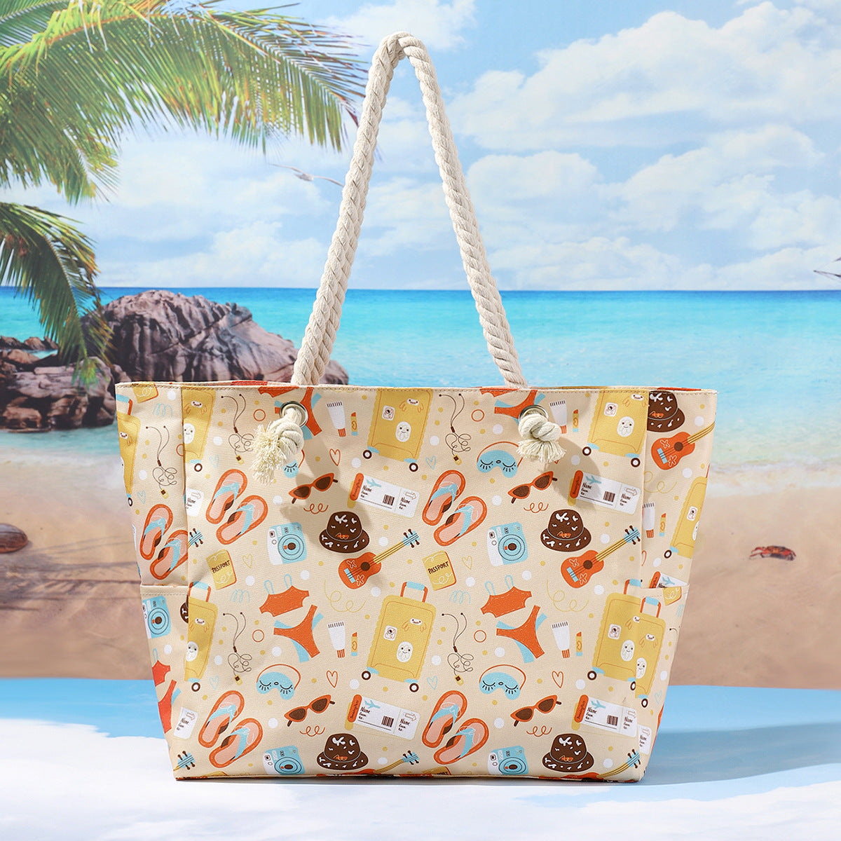 Printed beach bag, large capacity casual shoulder tote bag, simple fashion summer travel tote bag lightweight - SJB-DIAMOND ELITES