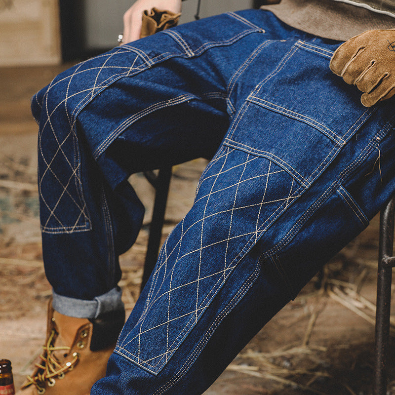 Retro Workwear Jeans Men's Autumn Loose Bright Line Lootquake LLC