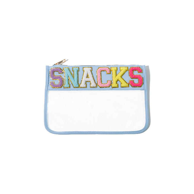 PVC transparent storage bag, embroidered letter cosmetic bag, wash storage towel embroidered file bag 2pcs, - SJB-DIAMOND ELITES