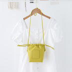 Soft PU Cute Mini Mobile Phone Bag - Fashionable Pleated Shoulder Women's Bag, Simple Drawstring Crossbody Small Square Bag