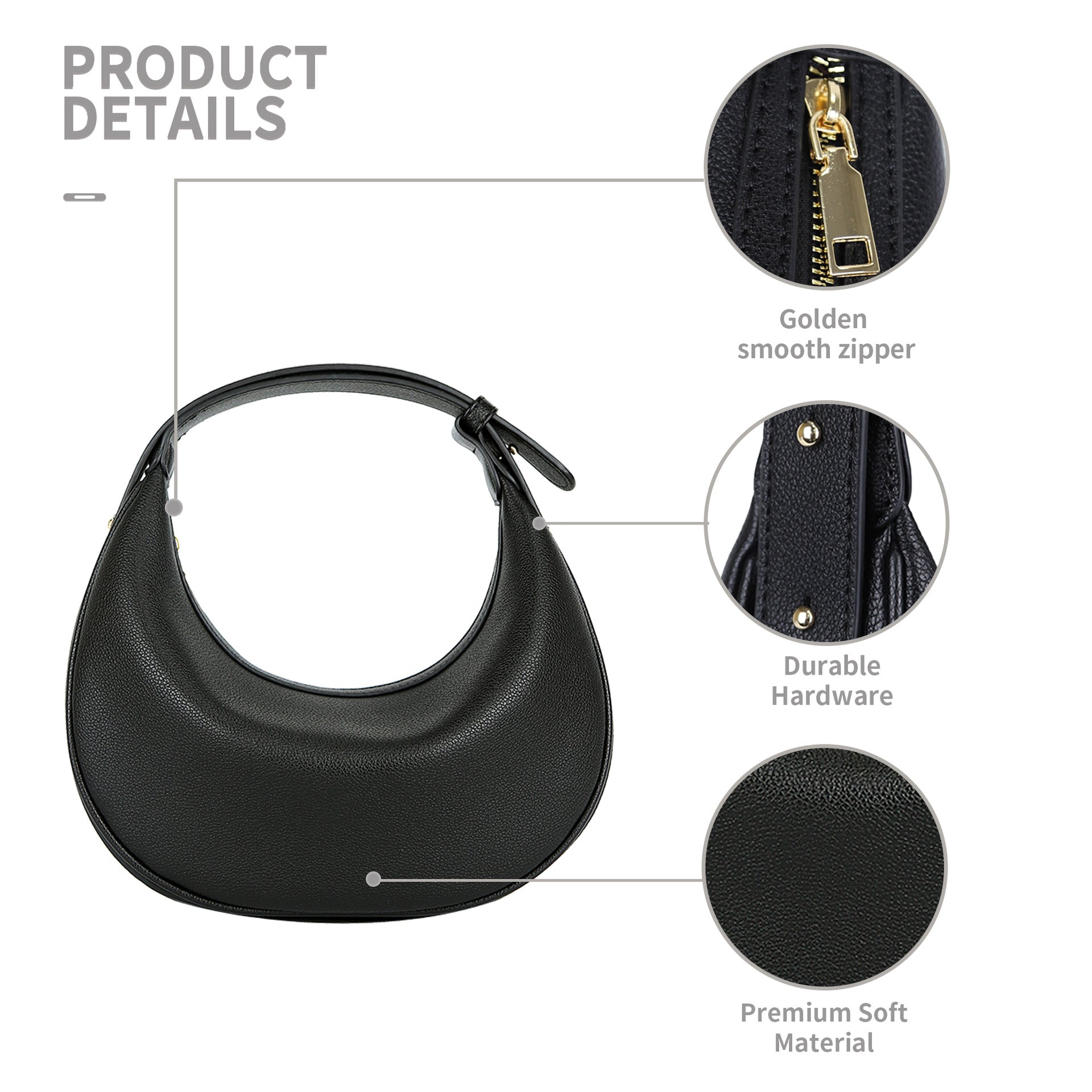 Half Moon Bag, Shoulder Strap Adjustable Shoulder Bag, Hobo Bag for Women - SJB-DIAMOND ELITES