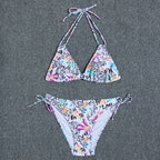 Multi-color printed neck strap halter sexy split bikini swimsuit
