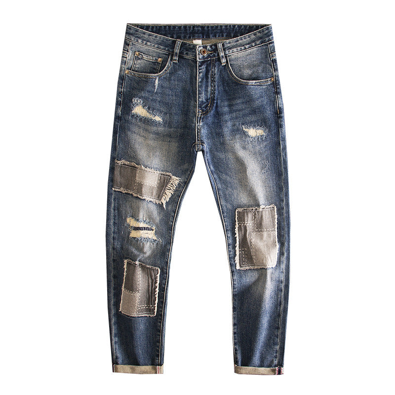 Retro Beggar Ripped Patch Jeans For Men Lootquake LLC