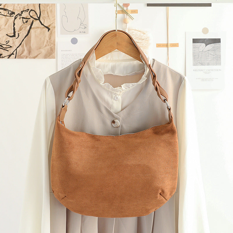 Chic Suede Underarm Women's Bag – Popular Versatile Shoulder Tote, Retro Texture Soft PU Crossbody & Small Square Hobo Bag