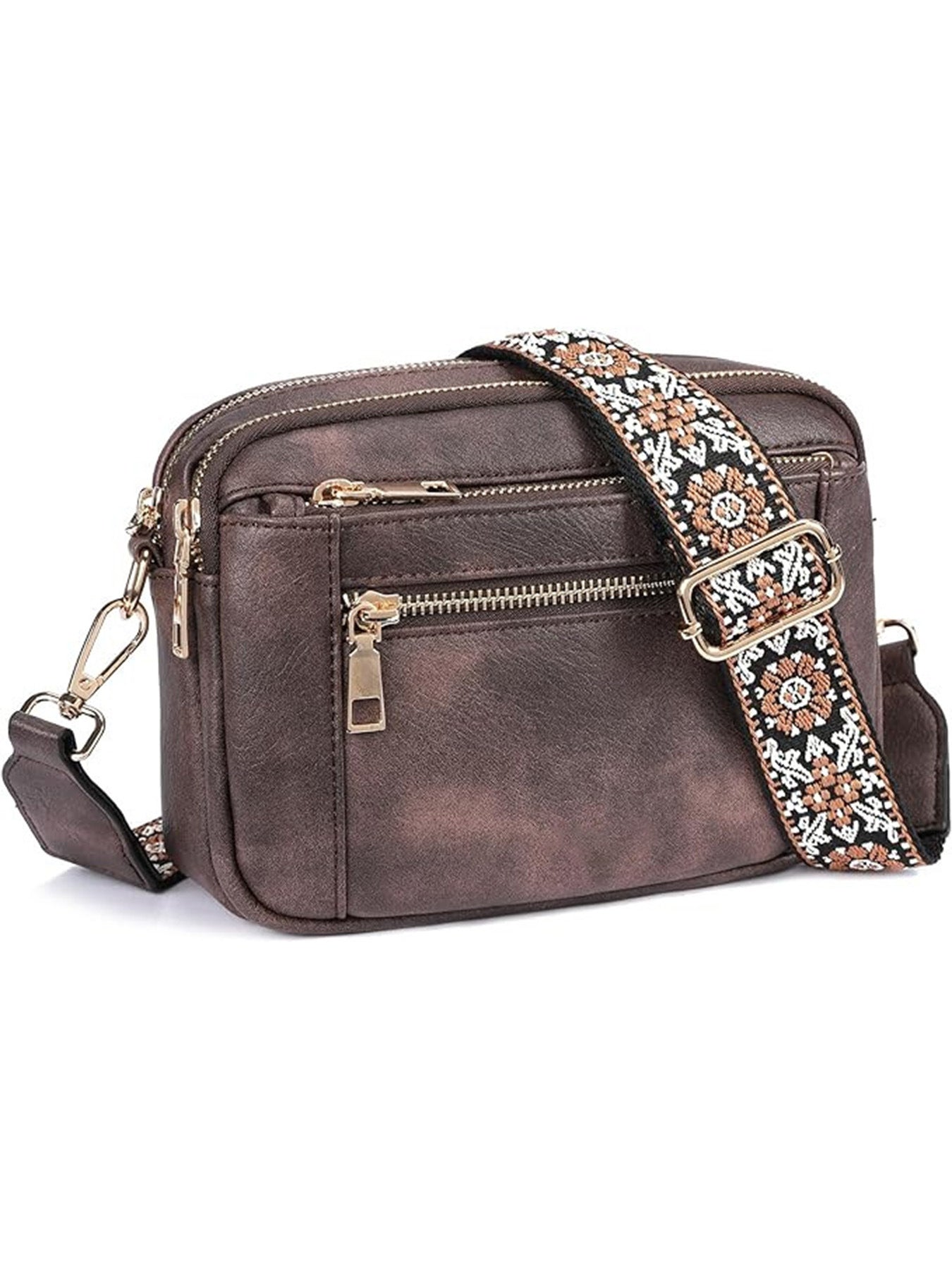 Small Crossbody Purse for Women Triple Zip, Color Matching Multifunctional Zipper Crossbody Bag, Small Square Bag PU Shoulder Bag, - SJB-DIAMOND ELITES