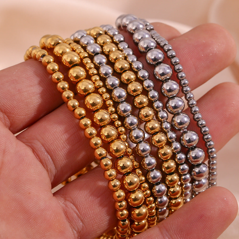 Niche Vintage Stainless Steel Plated 18K Elastic Bead Bracelet Pi-Mart