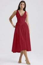 Summer Slim Suspender Long Dress Fashion Printed V-Neck Temperament Dress