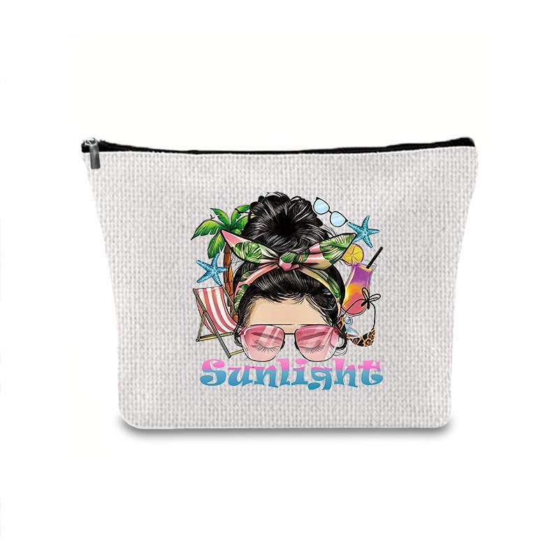 Linen printed cosmetic bag, cosmetic lipstick storage bag, small simple zipper evening clutch bag, - SJB-DIAMOND ELITES