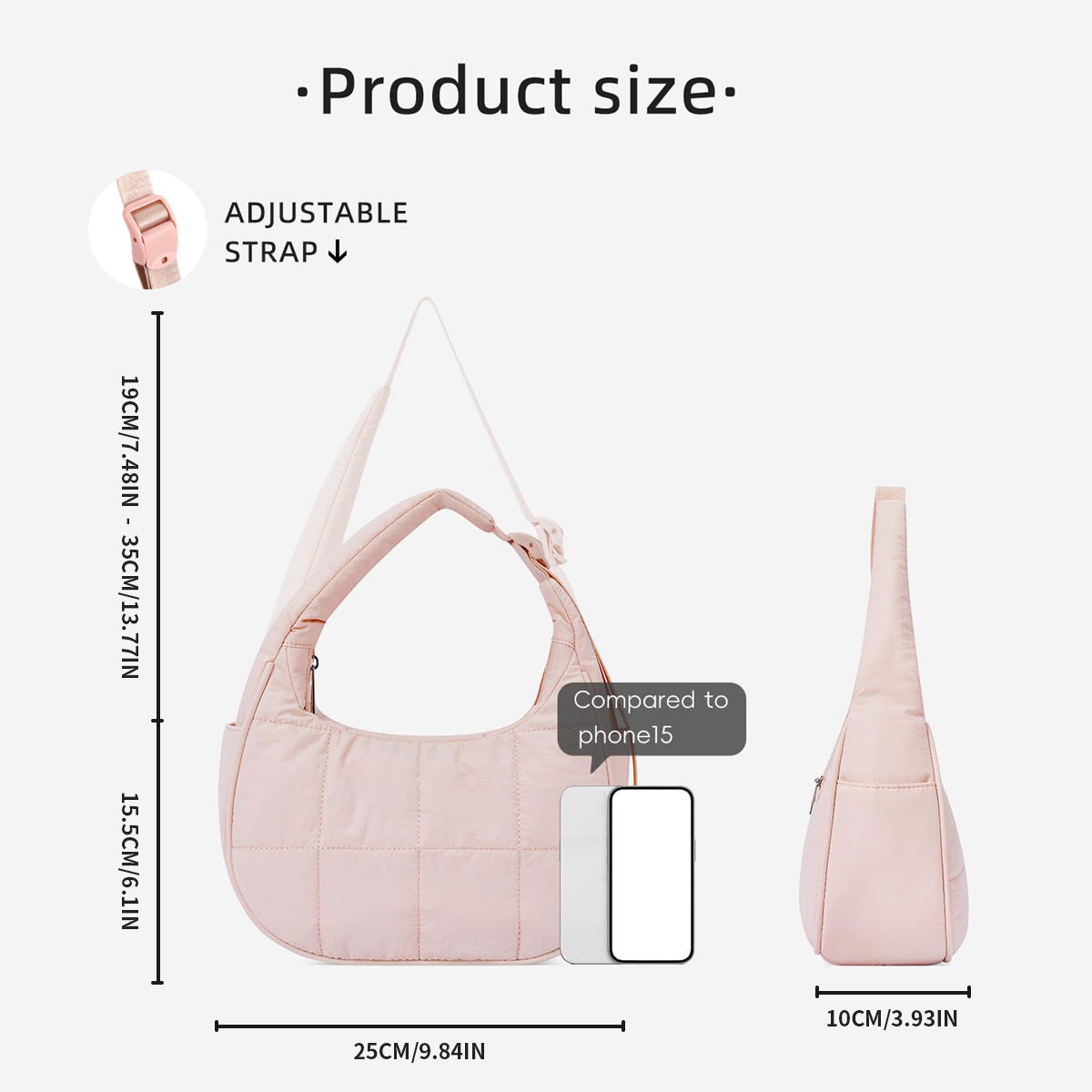 Nylon bag large capacity women's armpit bag, down bag versatile shoulder bag, solid color silk cotton handbag, puffer bag hobo - SJB-DIAMOND ELITES