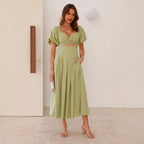 Sexy hollow women's senior sense slim A word waist medium and long dress
