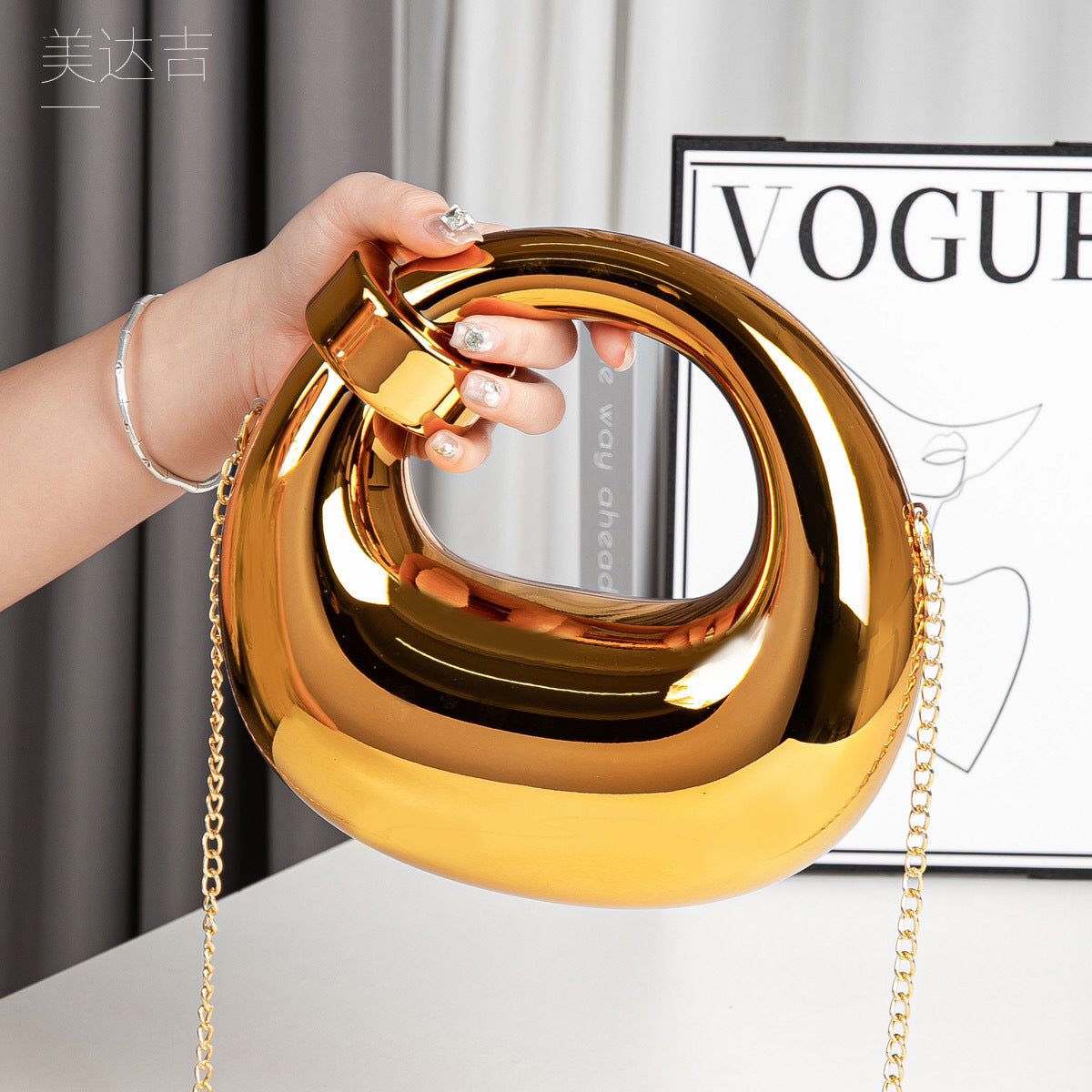 Acrylic gold box, goose egg shaped party purse, cloud shell evening clutch purse, messenger bag, clutch purse party, prom bag, party purse, prom bags clutch, Wedding purse - SJB-DIAMOND ELITES