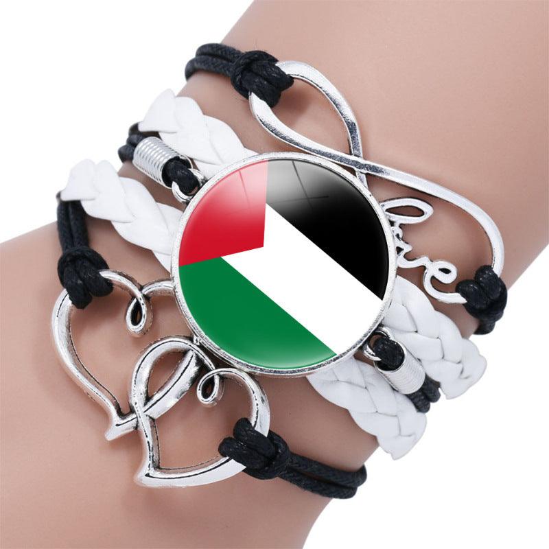 Palestinian flag keffiyeh pattern time gemstone love & ∞ style multi-layered bracelet (MAC080) - SJB-DIAMOND ELITES