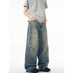 Splash-ink Jeans Men's Retro Washed Distressed Baggy Straight Trousers Lootquake LLC