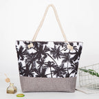 large capacity hemp rope linen ink printing shopping bag beach bag red-crowned crane shoulder seaside handbag women hobo - SJB-DIAMOND ELITES