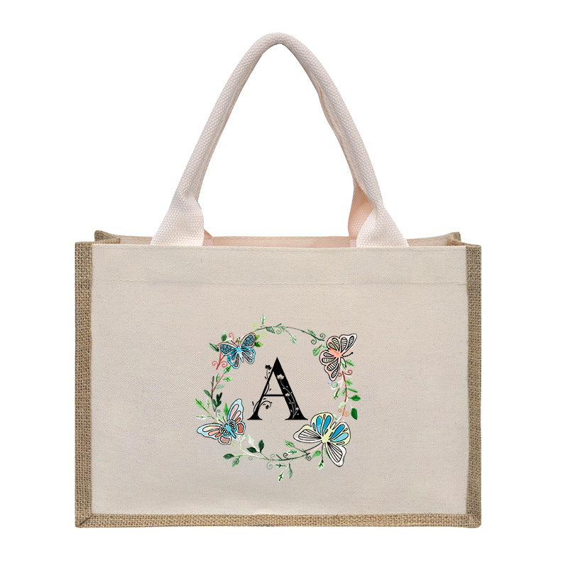 Cotton and linen canvas tote bag, printed letter tote bag, portable light handbag, gift shopping bag - SJB-DIAMOND ELITES