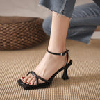 Women's Cross Strappy Open Toe Dressy Sandals Ankle Strap High Heel Bridal Bridesmaid Evening Party Prom Heeled Shoes SHOMICOBOUTIQUE