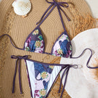 Split swimsuit female sexy small fresh print lace-up bikini sexy swimsuit female