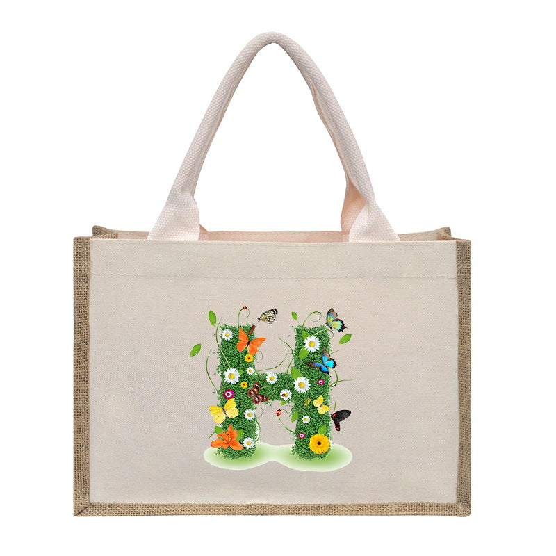 Cotton and linen canvas tote bag, printed letter tote bag, portable light handbag, gift shopping bag - SJB-DIAMOND ELITES