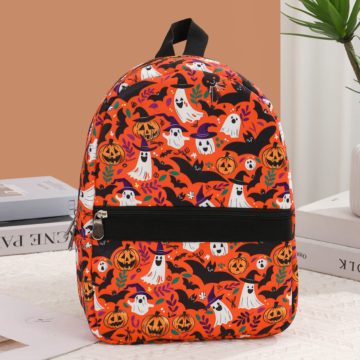 Pumpkin witch pattern digital print backpack, waterproof nylon backpack purse, student backpack purse, - SJB-DIAMOND ELITES