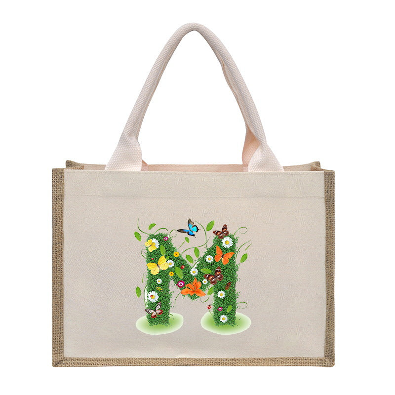 Cotton and linen canvas tote bag, printed letter tote bag, portable light handbag, gift shopping bag - SJB-DIAMOND ELITES