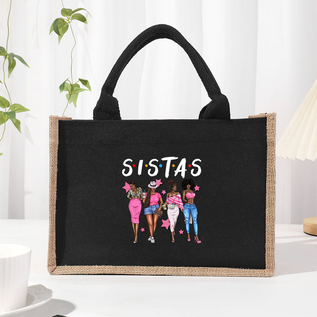 Cotton and linen canvas tote bag, printed letter tote bag, portable light handbag, gift shopping bag - SJB-DIAMOND ELITES