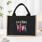 Cotton and linen canvas tote bag, printed letter tote bag, portable light handbag, gift shopping bag - SJB-DIAMOND ELITES