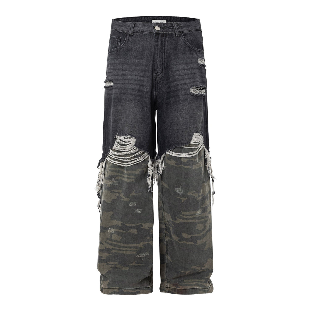 Men's American High Street Stitched Camouflage Wide Leg Jeans Lootquake LLC
