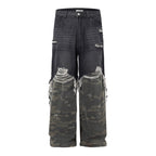 Men's American High Street Stitched Camouflage Wide Leg Jeans Lootquake LLC