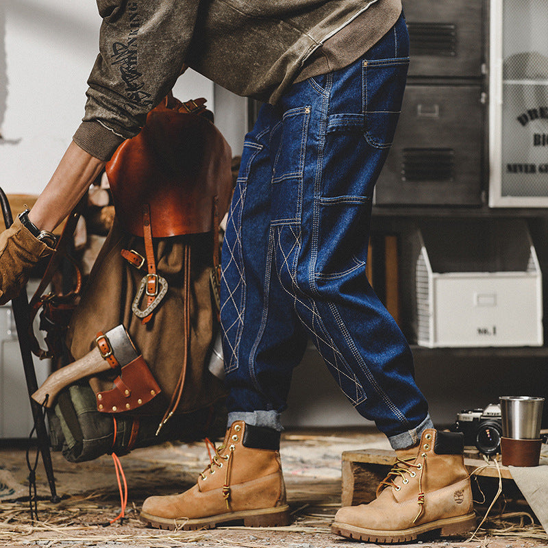 Retro Workwear Jeans Men's Autumn Loose Bright Line Lootquake LLC